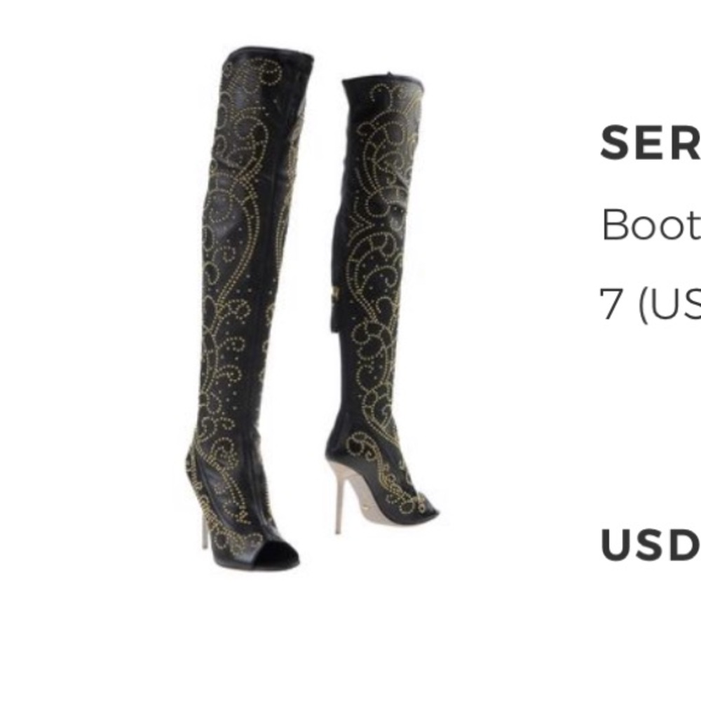 Sergio Rossi Open-toe Boots Black Leather Gold Studs US 7 Made in Italy
